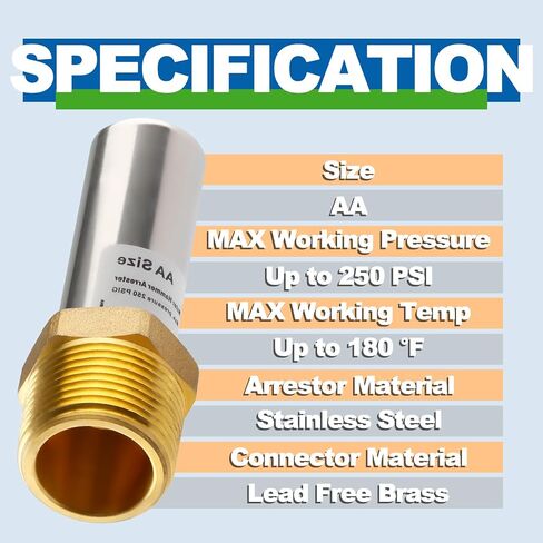 2pcs Stainless Steel Water Hammer Arrestor, 3/4 Inch MHT Straight Hammer Arrestor,Male Hose Thread Connection in Saudi Arabia