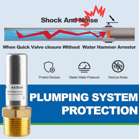2pcs Stainless Steel Water Hammer Arrestor, 3/4 Inch MHT Straight Hammer Arrestor,Male Hose Thread Connection in Saudi Arabia