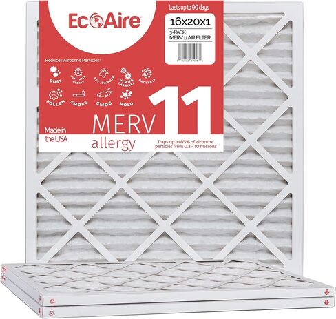 Eco-Aire 16x20x1 Merv 11-3 Count-مرشحات فرن ومكيف الهواء المطوي-يزيل الغبار ، الجراثيم الباردة والإنفلونزا ، الوبر ، العفن ، Dander Pet ، حبوب اللقاح المسببة للحساسية ، الضباب الدخاني والدخان in Kuwait