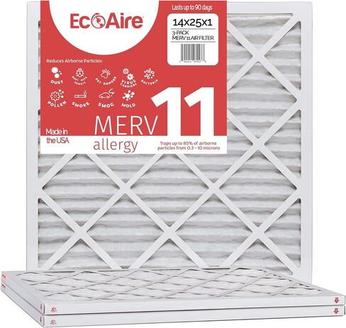 Eco-Aire 16x20x1 Merv 11-3 Count-مرشحات فرن ومكيف الهواء المطوي-يزيل الغبار ، الجراثيم الباردة والإنفلونزا ، الوبر ، العفن ، Dander Pet ، حبوب اللقاح المسببة للحساسية ، الضباب الدخاني والدخان in Kuwait