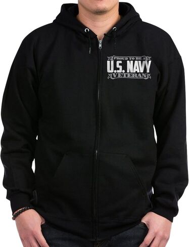 CafePress Proud To Be A U.S. Navy Veteran Zip Hoodie (Dark) Men's Dark Zip-Up Hooded Sweatshirt in Saudi Arabia