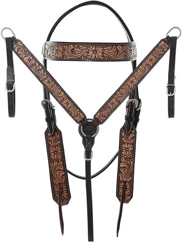 Hilason Western Horse Headstall Twhall مجموعة الأزهار الجلدية الأمريكية | تكا للخيول in Kuwait