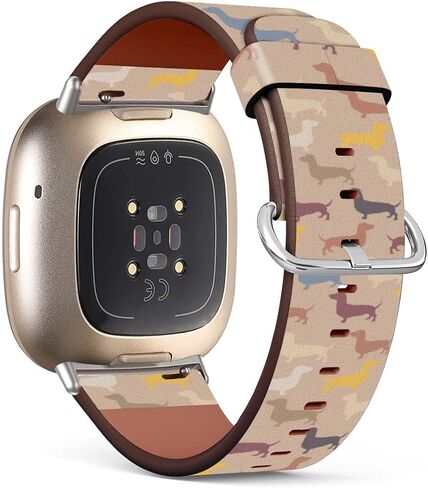 Mingdao Compatible with Fitbit Sense 2 / Sense/Versa 4 / Versa 3 Patterned Leather Replacement Band (Dachshund Pattern-Wb03) in Saudi Arabia