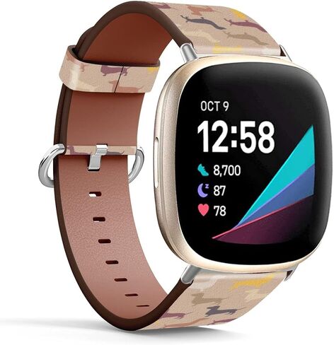 Mingdao Compatible with Fitbit Sense 2 / Sense/Versa 4 / Versa 3 Patterned Leather Replacement Band (Dachshund Pattern-Wb03) in Saudi Arabia