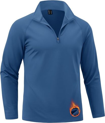 Cavva Mens Quarter Zip Pullover Freece Fleece مبطنة بلوزات طويلة الأكمام 1/4 قميص شتوي رياضي. in Kuwait