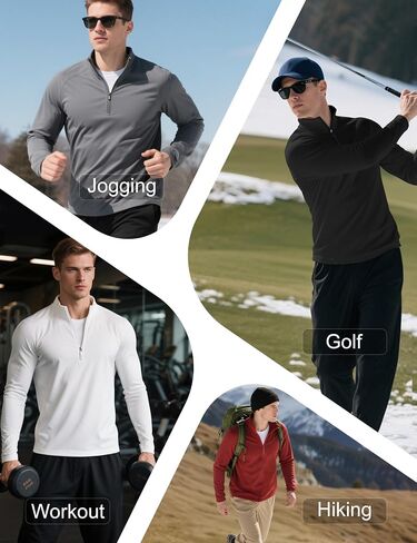 Cavva Mens Quarter Zip Pullover Freece Fleece مبطنة بلوزات طويلة الأكمام 1/4 قميص شتوي رياضي. in Kuwait