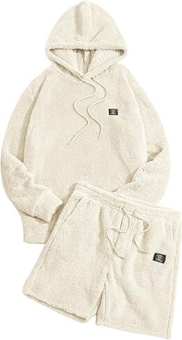 Verdusa Men's 2 Piece Tracksuit Sets Fleece Fuzzy Hooded Sweatshirt and Shorts in Kuwait