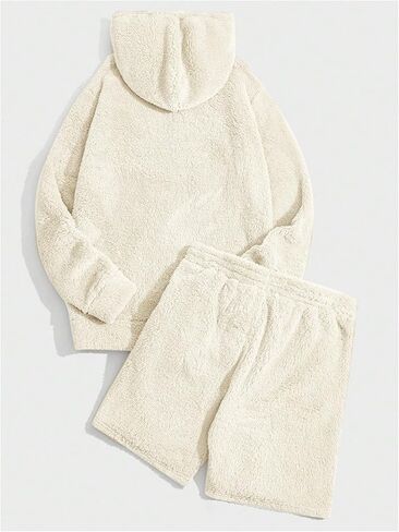 Verdusa Men's 2 Piece Tracksuit Sets Fleece Fuzzy Hooded Sweatshirt and Shorts in Kuwait