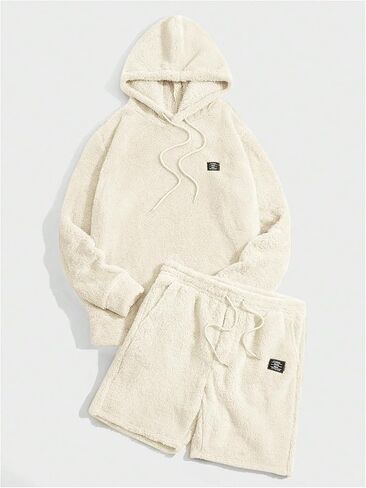 Verdusa Men's 2 Piece Tracksuit Sets Fleece Fuzzy Hooded Sweatshirt and Shorts in Kuwait