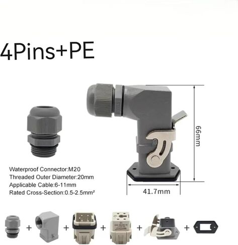 1pc Heavy Duty Connector 4/5/6/8 Core Pins Male Female Insert HDC-HA Rectangular Waterproof Industrial Aviation Socket(Al121208f-02/Rg) in Kuwait