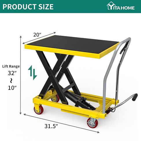 عربة الرفع الهيدروليكية Yitahome CART 550 رطلاً ، قابلة للتعديل 11.4 "إلى 42.5" في طاولة رفع مقص مزدوجة الارتفاع مع عجلات قفل للتعامل مع المواد ونقلها in Kuwait