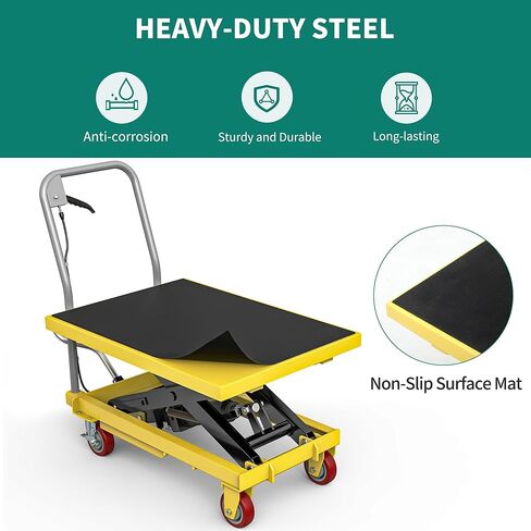 عربة الرفع الهيدروليكية Yitahome CART 550 رطلاً ، قابلة للتعديل 11.4 "إلى 42.5" في طاولة رفع مقص مزدوجة الارتفاع مع عجلات قفل للتعامل مع المواد ونقلها in Kuwait