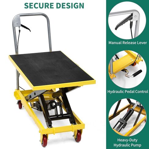 عربة الرفع الهيدروليكية Yitahome CART 550 رطلاً ، قابلة للتعديل 11.4 "إلى 42.5" في طاولة رفع مقص مزدوجة الارتفاع مع عجلات قفل للتعامل مع المواد ونقلها in Kuwait
