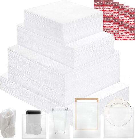 260 pcs Moving Packaging Supplies Set, 200 pcs Cushioning Foam Pouchs&Sheets, 4 Sizes (12"x12",12"x12" Sheets,12"x7.5",7.5"x7.5") With 60 Fragile Stickers,For Moving,Packaging,Storage in Kuwait
