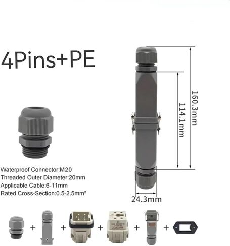 1pc Heavy Duty Connector 4/5/6/8 Core Pins Male Female Insert HDC-HA Rectangular Waterproof Industrial Aviation Socket(Al121208f-02/Rg) in Kuwait
