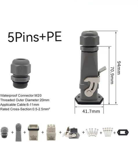 1pc Heavy Duty Connector 4/5/6/8 Core Pins Male Female Insert HDC-HA Rectangular Waterproof Industrial Aviation Socket(Al121208f-02/Rg) in Kuwait