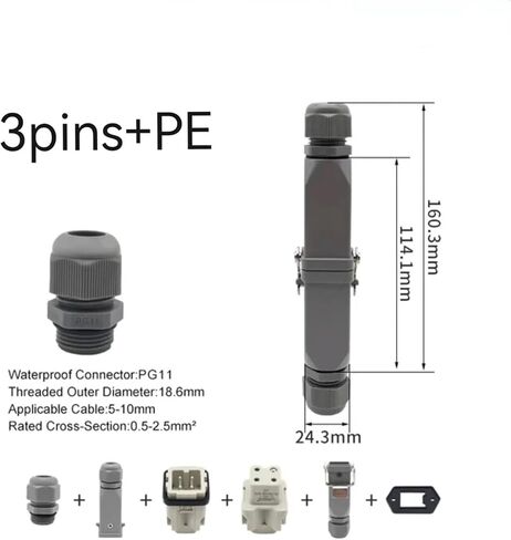 1pc Heavy Duty Connector 4/5/6/8 Core Pins Male Female Insert HDC-HA Rectangular Waterproof Industrial Aviation Socket(Al121208f-02/Rg) in Kuwait