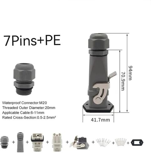 1pc Heavy Duty Connector 4/5/6/8 Core Pins Male Female Insert HDC-HA Rectangular Waterproof Industrial Aviation Socket(Al121208f-02/Rg) in Kuwait