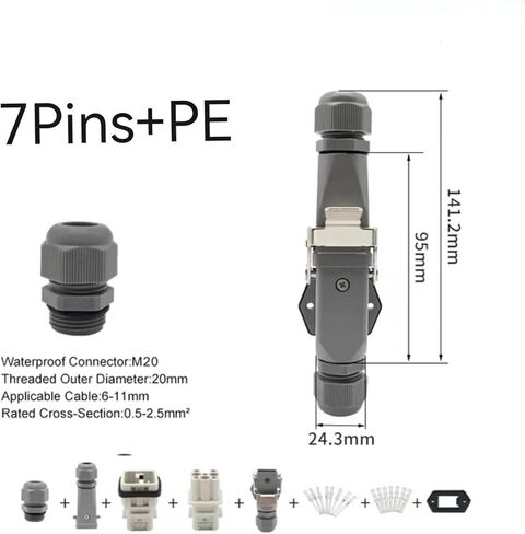 1pc Heavy Duty Connector 4/5/6/8 Core Pins Male Female Insert HDC-HA Rectangular Waterproof Industrial Aviation Socket(Al121208f-02/Rg) in Kuwait