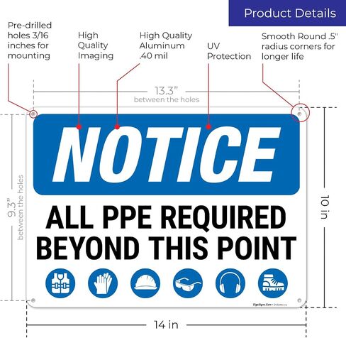 SIGO Signs ، لاحظ جميع معدات PPE المطلوبة بعد هذه النقطة علامة OSHA ، 10x14 بوصة ، صدأ خالية in Kuwait