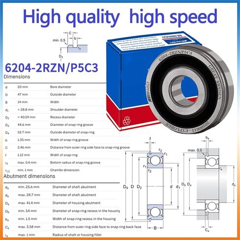 1Pcs Bearing 6204 6204-2RS 6204-2Z 6204-2ZN 6204NR 6204-2RSNR Deep Groove Ball Bearing(6204-2RSC3) in Saudi Arabia