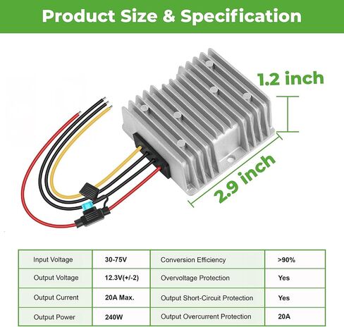 10L0L 36V 48V تنطلق إلى محول عربة الجولف 12 فولت ، 20A 240W DC-DC الجهد المخفض مع محول FUSE IP68 مقاوم للماء in Kuwait