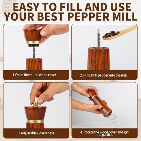 Wooden Salt and Pepper Grinder Set, Salt grinder Refillable with adjustable Coarseness, Acacia Wood pepper grinder manual, Salt and Pepper Shakers Matching Wooden tray-Ideal for Gifting in Saudi Arabia