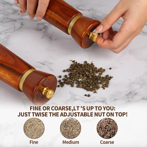 Wooden Salt and Pepper Grinder Set, Salt grinder Refillable with adjustable Coarseness, Acacia Wood pepper grinder manual, Salt and Pepper Shakers Matching Wooden tray-Ideal for Gifting in Saudi Arabia
