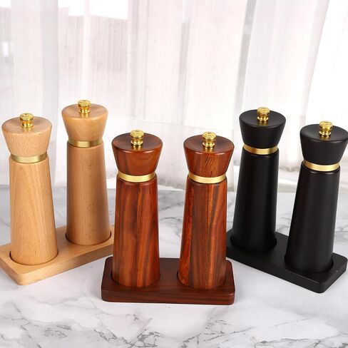 Wooden Salt and Pepper Grinder Set, Salt grinder Refillable with adjustable Coarseness, Acacia Wood pepper grinder manual, Salt and Pepper Shakers Matching Wooden tray-Ideal for Gifting in Saudi Arabia