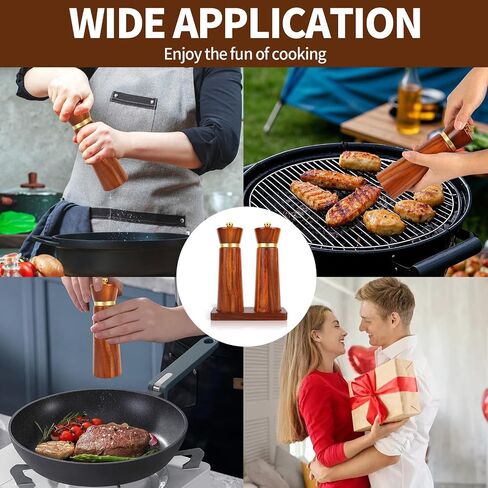 Wooden Salt and Pepper Grinder Set, Salt grinder Refillable with adjustable Coarseness, Acacia Wood pepper grinder manual, Salt and Pepper Shakers Matching Wooden tray-Ideal for Gifting in Saudi Arabia