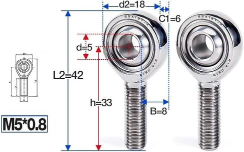 1PC Rod End Joint Bearings SSA5T/K/6/8/10/12/14/16/18/20/25/SSA30T/K Right-Hand Thread 304 Stainless Steel Bearing Engine Parts(SSA18T/K M18x1.5) in Saudi Arabia
