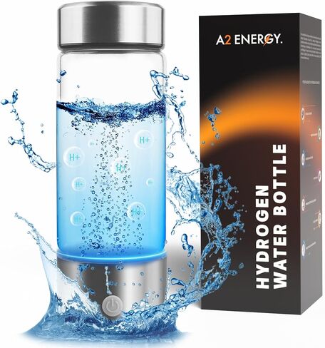 A2 Hydrogen Water Bottle,420ml Glass Hydrogen Water Generator Rechargeable Hydrogen Water Bottle Portable Hydrogen Water Ionizer with SPE/PEM Technology for Husband, Wife, Family,Travel,Home, Office in Saudi Arabia