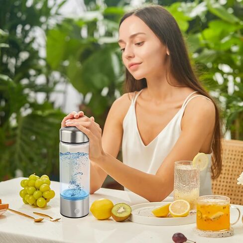 A2 Hydrogen Water Bottle,420ml Glass Hydrogen Water Generator Rechargeable Hydrogen Water Bottle Portable Hydrogen Water Ionizer with SPE/PEM Technology for Husband, Wife, Family,Travel,Home, Office in Saudi Arabia