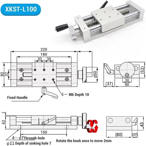 100-300mm جدول انزلاق يدوي T-ty-type المسمار مرحلة السكك الحديدية الخطية 80 * 80 مم قفل الأسطوانة المراحل الخطية (XKST-50) in Kuwait
