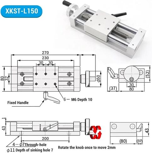 100-300mm Manual Sliding Table T-Type Screw Linear Rail Stage 80 * 80mm Roller Locking Linear Stages(XKST-50) in Saudi Arabia