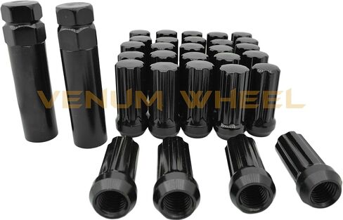 إكسسوارات عجلة Venum 20 PC RAM 1500 Black Spline Locking Lug Nuts 2002-2011 | 9/16 "Thread Durango Dakota 2WD 4WD in Kuwait