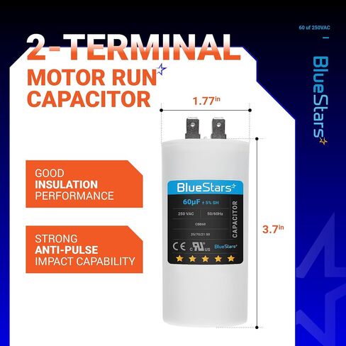 60uf CBB60 250 Volt Dual Round Capacitor Replacement Part by BlueStars - Exact Fit for Start-up of AC Motors with Frequency of 50Hz/60Hz in Saudi Arabia