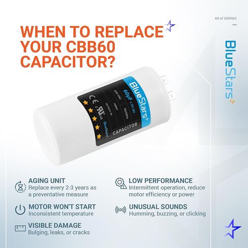 60uf CBB60 250 Volt Dual Round Capacitor Replacement Part by BlueStars - Exact Fit for Start-up of AC Motors with Frequency of 50Hz/60Hz in Saudi Arabia