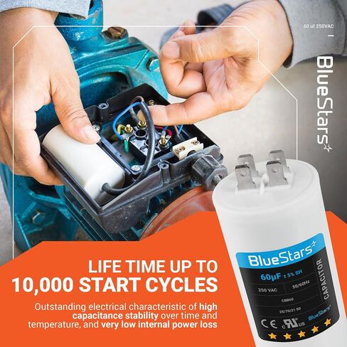 60uf CBB60 250 Volt Dual Round Capacitor Replacement Part by BlueStars - Exact Fit for Start-up of AC Motors with Frequency of 50Hz/60Hz in Saudi Arabia