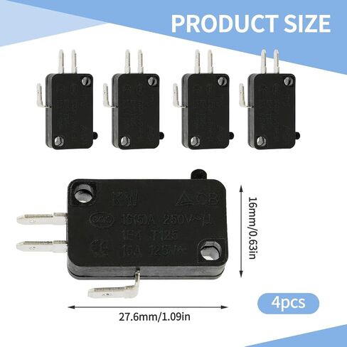 4 Pack KW7-0 Micro Contact Switch, Microwave Push Button Compatible with Air Fryer XL, Power XL, Vortex, Microswitches for Microwave Oven & Induction Cooker, Normally Open, 16A 125V-250V 2Pins in Kuwait