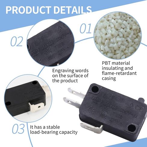 4 Pack KW7-0 Micro Contact Switch, Microwave Push Button Compatible with Air Fryer XL, Power XL, Vortex, Microswitches for Microwave Oven & Induction Cooker, Normally Open, 16A 125V-250V 2Pins in Kuwait