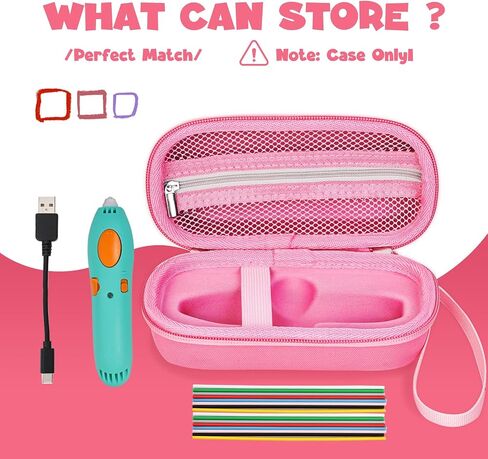 حالة متوافقة مع 3Doodler Start+ Essentials for 3D Pen Met for Kids ، الحامل الحامل الملائم للطباعة ، منظم التخزين لطباعة إعادة ملء الشاحن ، شاحن Micro-USB (3D-01-pink) in Kuwait