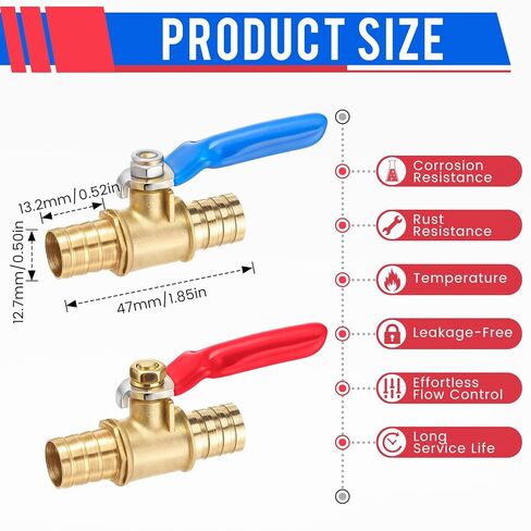 12 Pack 1/2 Inch Pex Shut off Valve, Pex Brass Ball Valve Full Port Water Shut-off Stop Fittings No Lead Brass Fittings for Hot and Cold Water in Saudi Arabia