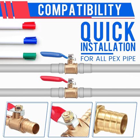12 Pack 1/2 Inch Pex Shut off Valve, Pex Brass Ball Valve Full Port Water Shut-off Stop Fittings No Lead Brass Fittings for Hot and Cold Water in Saudi Arabia