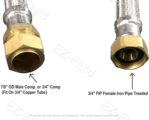 EZ-Fluid 3/4" Compression (7/8" OD) x 3/4"FIP x 12" Braided Flexible Stainless Steel Water Heater Connector Supply Line Water Hose for Female Iron Water Pipe Fitting or Copper Tubing,(1-Pack) in Saudi Arabia