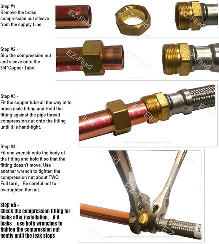 EZ-Fluid 3/4" Compression (7/8" OD) x 3/4"FIP x 12" Braided Flexible Stainless Steel Water Heater Connector Supply Line Water Hose for Female Iron Water Pipe Fitting or Copper Tubing,(1-Pack) in Saudi Arabia