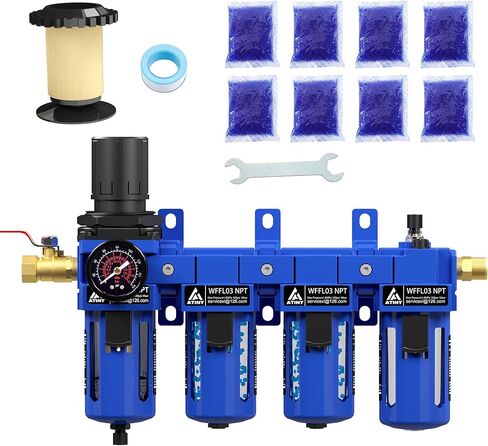 مجموعة منظم فلتر الهواء ATINY 1/4 بوصة مع مقياس الضغط، خرطوشة فلتر نحاسية 5 ميكرون، تصريف شبه تلقائي، دعامة معدنية in Kuwait