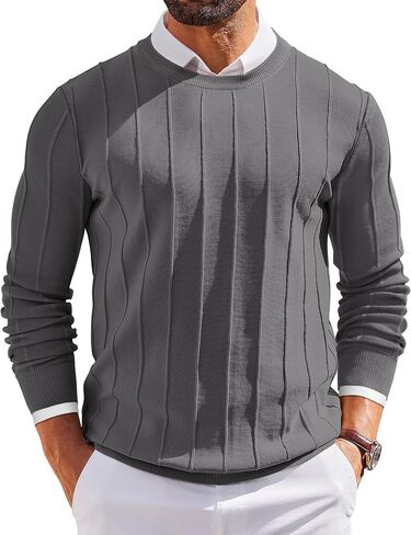 COOFANDY Men's Crew Neck Sweater Long Sleeve Casual Knit Dress Sweaters Slim Fit Ribbed Pullover in Saudi Arabia