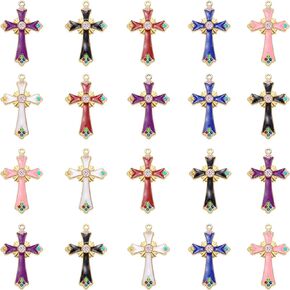 12Pcs 6Colors Crystal Rhinestone Cross Charms Alloy Enamel Saint Benedict Medal INRI Crucifix Pendants for Catholic Jewelry Necklace Bracelet Earring Keychain Making DIY Idea Handmade