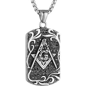 HZMAN Mens Cubic Zirconia Freemason Symbol Masonic Stainless Steel Pendant Necklace 22+2 inch Chain
